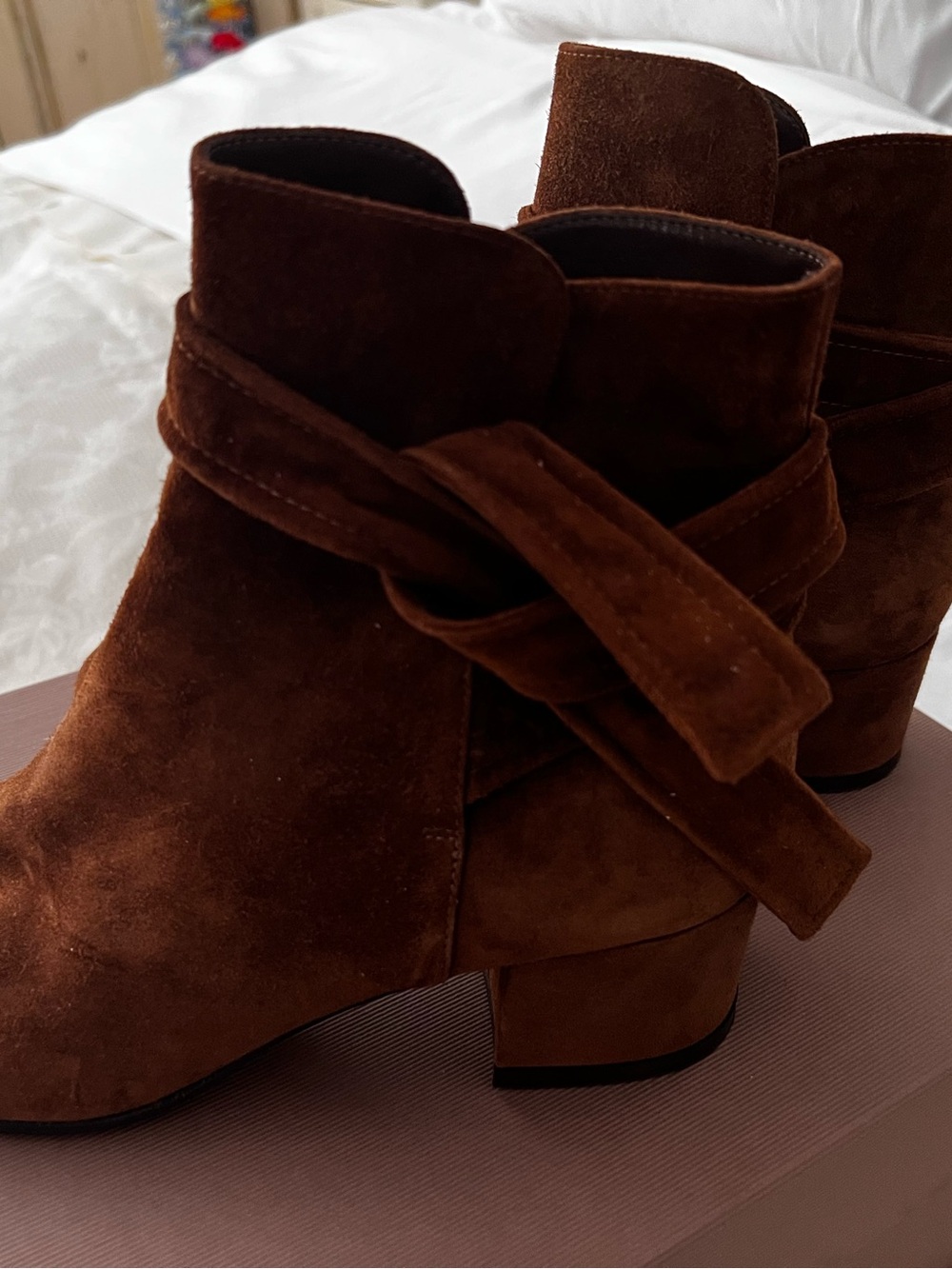 Gianvito Rossi Brown Suede Knot Strap Ankle Booties